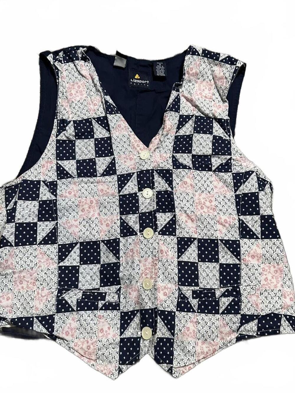 Vintage 90s Cotton Liz Claiborne Grandma Cottage Patchwork Vest Size S Petite